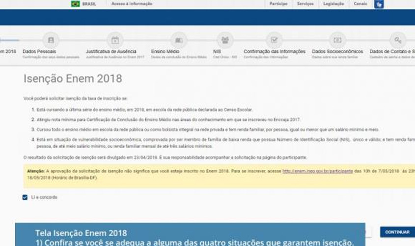 Saiba como pedir isenção da taxa de inscrição do Enem 2018