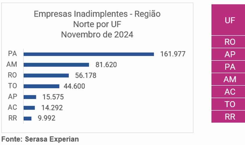 Rondônia liderou com o maior número de empresas inadimplentes em novembro, aponta Serasa Experian