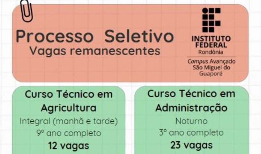 IFRO oferta 25 vagas remanescentes