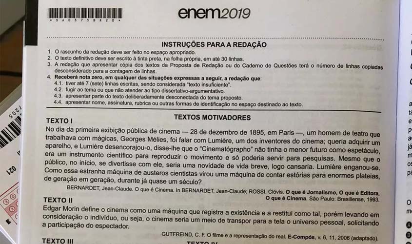 Enem: imagem de prova que circula em redes sociais é real, diz Inep