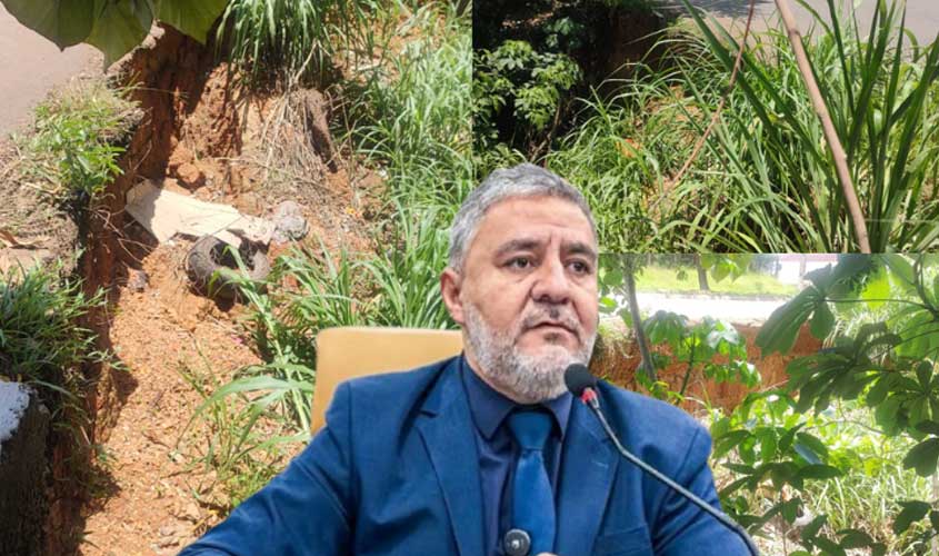 Vereador Fogaça cobra ação imediata da SEINFRA após constatar afundamento de asfalto no cruzamento da Rua Gregório Alegre com a Avenida Guaporé