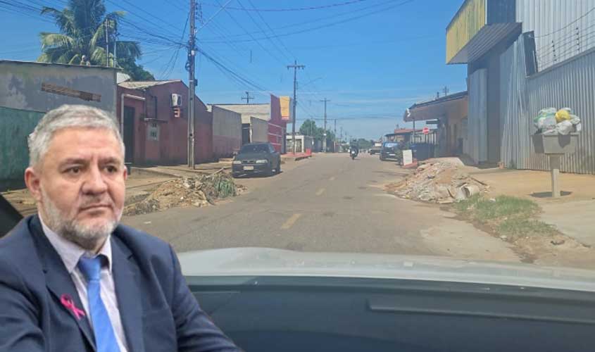 Vereador Fogaça solicita retirada de entulhos em calçada no bairro Novo Horizonte após constatar aspecto de abandono