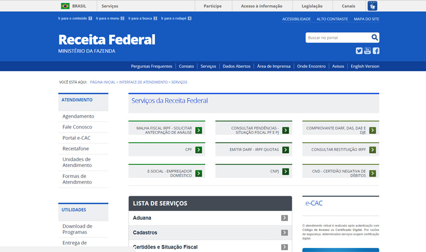 Nova página da Receita reúne serviços públicos prestados ao cidadão