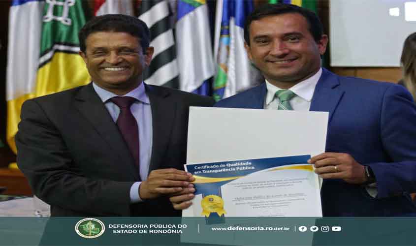 Defensoria Pública de Rondônia recebe certificado de transparência pública do TCE-RO