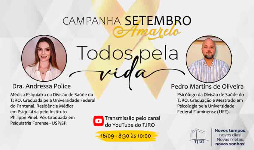 TJRO promove palestra sobre saúde mental no Setembro Amarelo