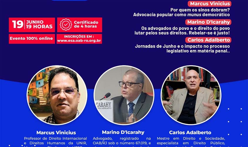 ESA-RO abre inscrições para curso que analisa o legado das jornadas de junho e o papel da advocacia popular