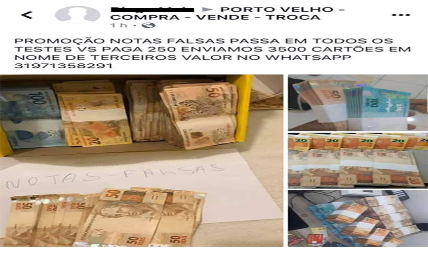 ALERTA: Criminosos anunciam venda de cédulas de dinheiro falsas em grupos do Facebook