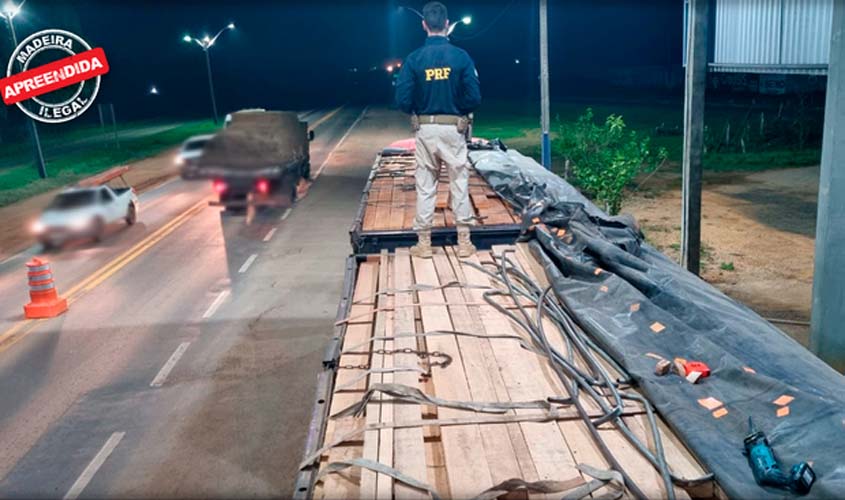 Em Ariquemes/RO, PRF identifica transporte irregular de madeira