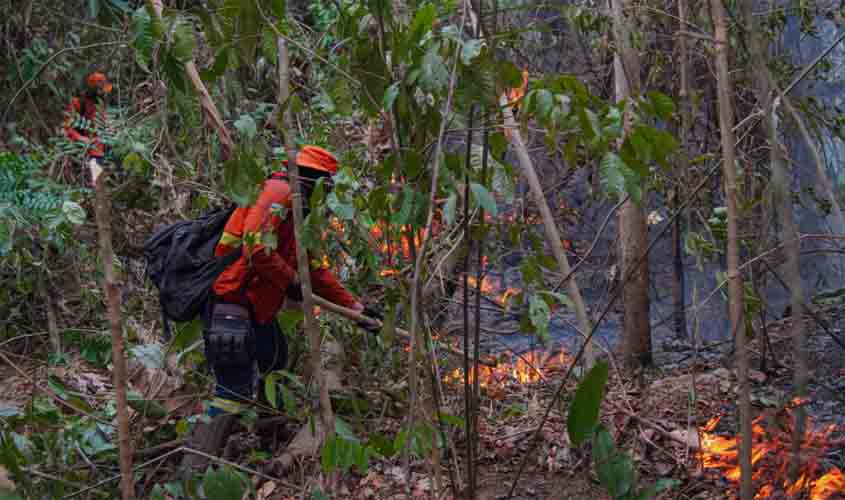 Combate a incêndio é contínuo no Parque Guajará-Mirim e na região Soldado da Borracha, mesmo com dificuldade de acesso