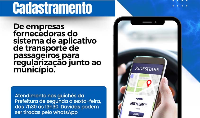 Prefeitura convoca empresas fornecedoras de aplicativos para transporte de passageiros para cadastramento e regularização