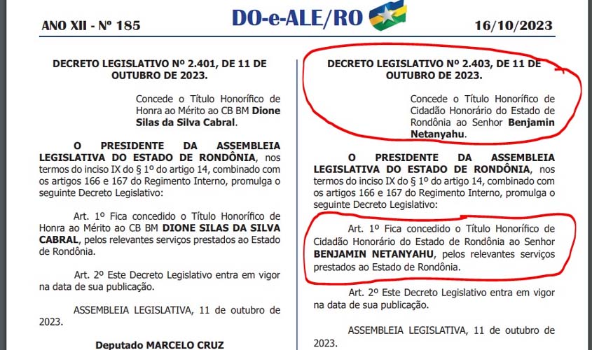 Não é piada: primeiro-ministro de Israel, Benjamin Netanyahu, recebe título de cidadão honorário de Rondônia pelos 'relevantes serviços prestados ao Estado'