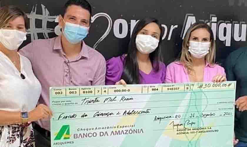 Prefeitura de Ariquemes recebe doação do Banco da Amazônia para contribuir com ações do Fundo para Infância e Adolescência