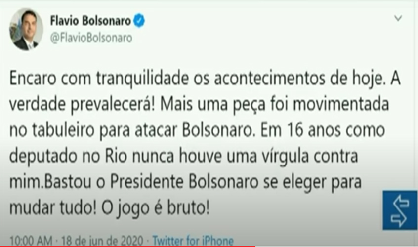 Pelo Twitter, Flávio Bolsonaro se manifesta sobre prisão de seu ex-assessor  