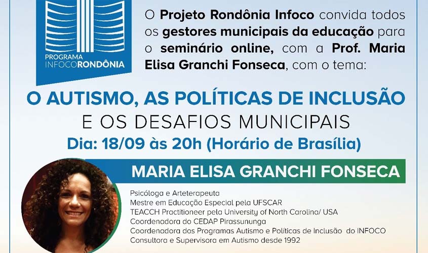 Projeto Infoco promove seminário online sobre autismo nesta segunda-feira, 18