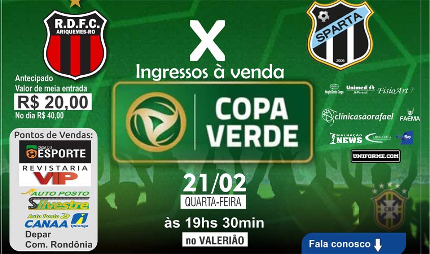 Real Ariquemes disputará com Sparta de Tocantins vaga para segunda fase da Copa Verde 