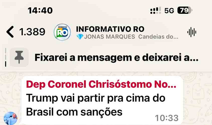 Deputado Coronel Crisóstomo alerta sobre sanções do Presidente Trump: Um Aviso ao Brasil