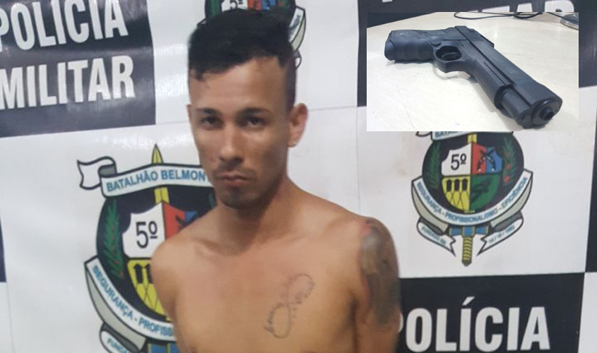 Foragido suspeito de roubo é preso com arma de brinquedo