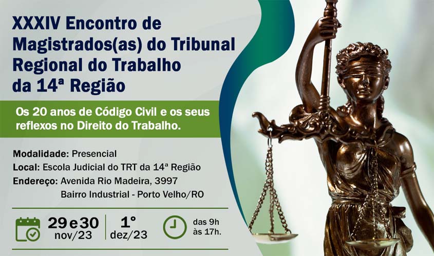 Vem aí! XXXIV Encontro de Magistrados (as) da Justiça do Trabalho de Rondônia e Acre