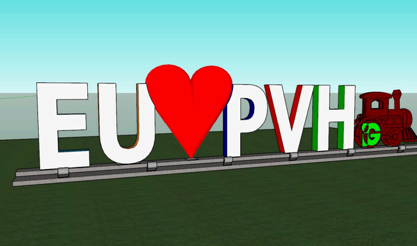 Prefeitura instala letreiro 'EU♥PVH' no elevado da Três e Meio