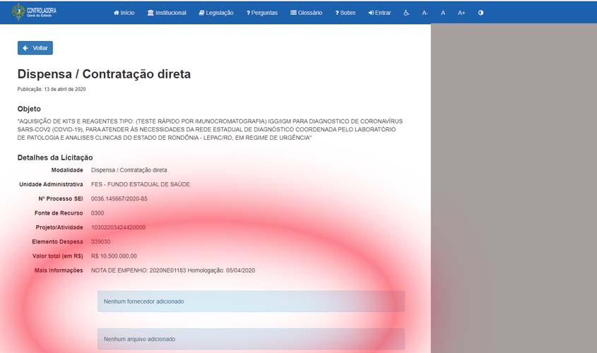 Governo de Rondônia esconde informações sobre gastos com o coronavírus