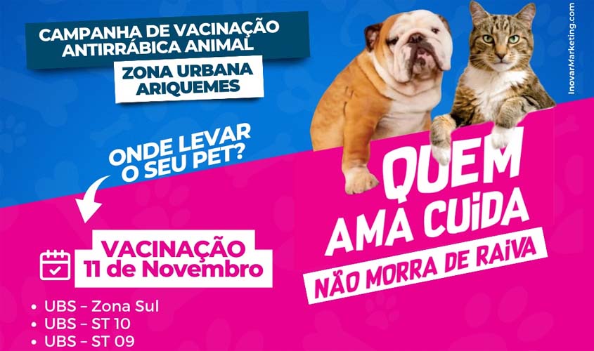 Prefeitura inicia campanha de vacinação antirrábica na área urbana no dia 11 de novembro