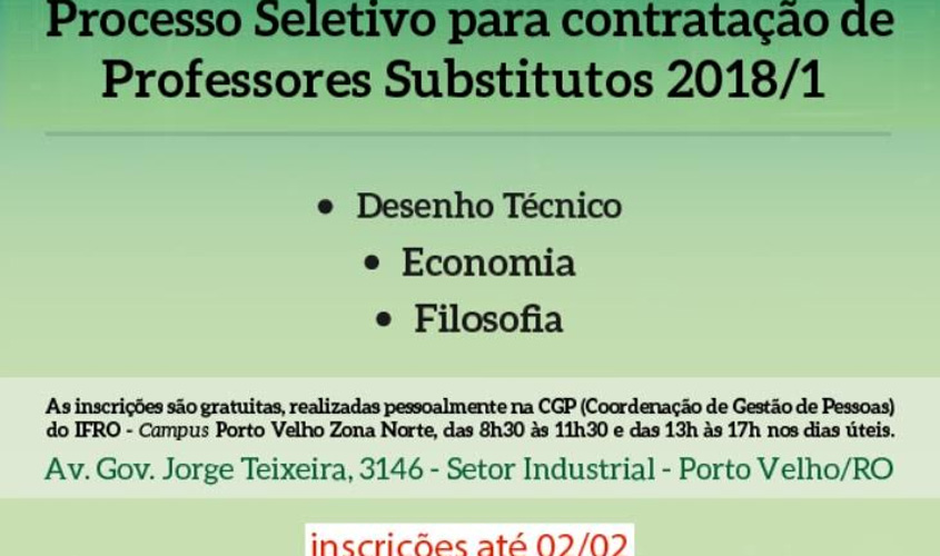 IFRO - Campus Porto Velho Zona Norte abre processo seletivo para contratação de professores substitutos