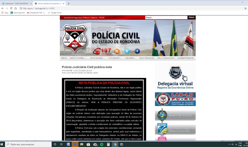 Áudios vazados: Polícia Civil de Rondônia anuncia afastamento de delegados, apuração do caso e pedido ao MP para investigar imprensa