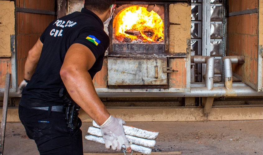 Polícia Civil incinera cerca de uma tonelada de drogas na manhã desta quinta feira em uma